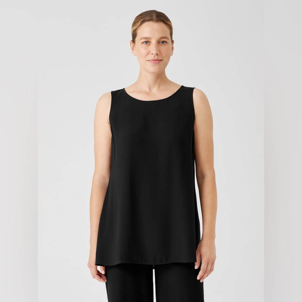 Eileen Fisher 100% Silk Classic Black sleeveless Tank Top size PS